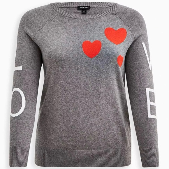 Torrid Gray Sweater with Red Heart Accents - Picture 3 of 8